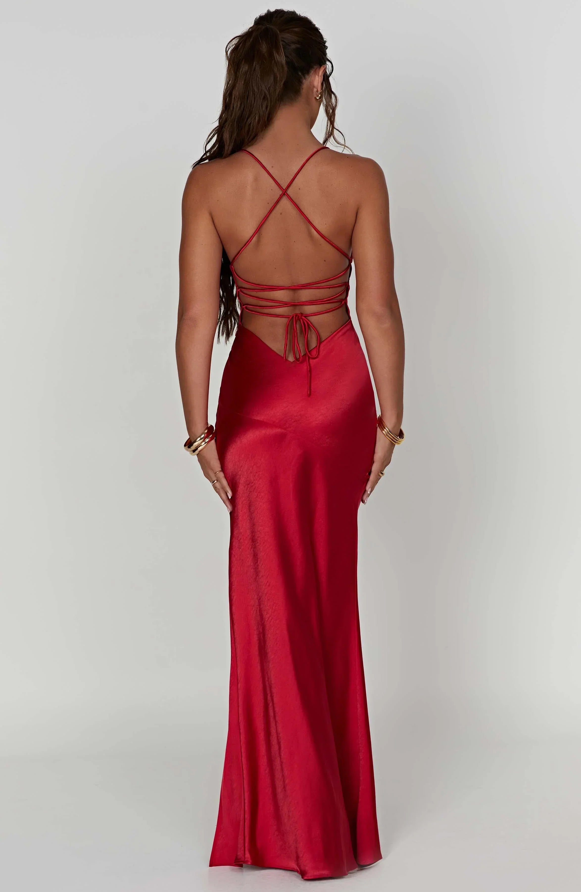 Women's Open Back Maxi Dress with Side Split and Cowl Neck