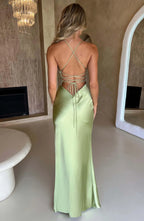 Women's Open Back Maxi Dress with Side Split and Cowl Neck