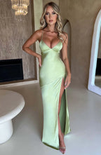 Women's Open Back Maxi Dress with Side Split and Cowl Neck