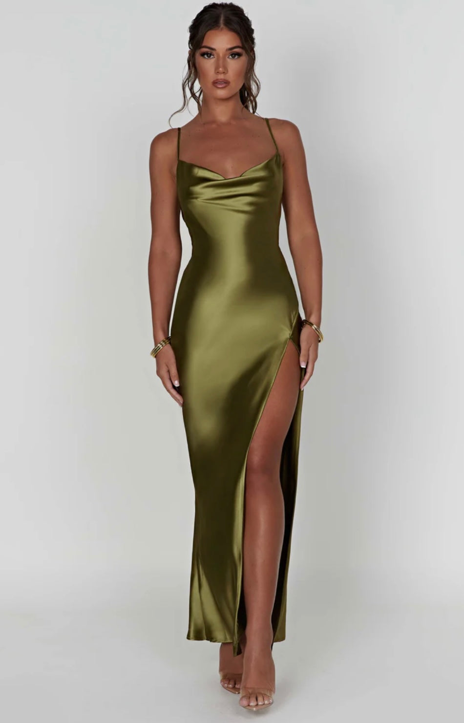 Women's Cowl Neck Maxi Dress with High Side Split