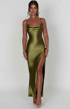 Women's Cowl Neck Maxi Dress with High Side Split