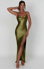 Women's Cowl Neck Maxi Dress with High Side Split