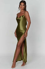 Women's Cowl Neck Maxi Dress with High Side Split