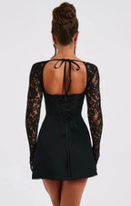 Sweetheart Neck Lace Sleeve Mini Dress