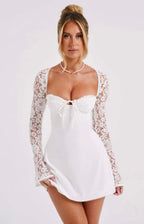 Sweetheart Neck Lace Sleeve Mini Dress
