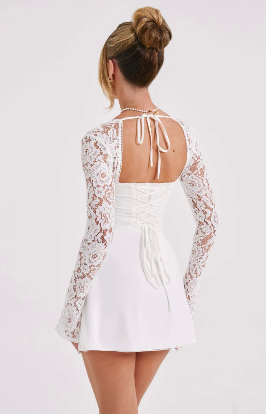 Sweetheart Neck Lace Sleeve Mini Dress