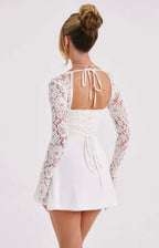 Sweetheart Neck Lace Sleeve Mini Dress