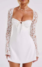Sweetheart Neck Lace Sleeve Mini Dress