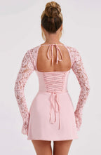 Sweetheart Neck Lace Sleeve Mini Dress