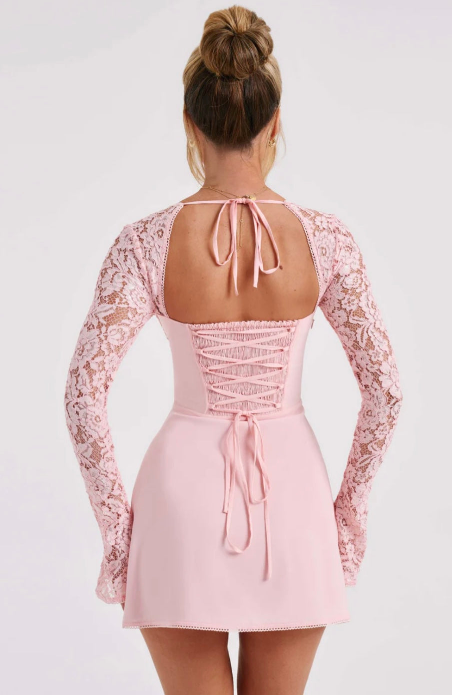 Sweetheart Neck Lace Sleeve Mini Dress