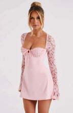 Sweetheart Neck Lace Sleeve Mini Dress