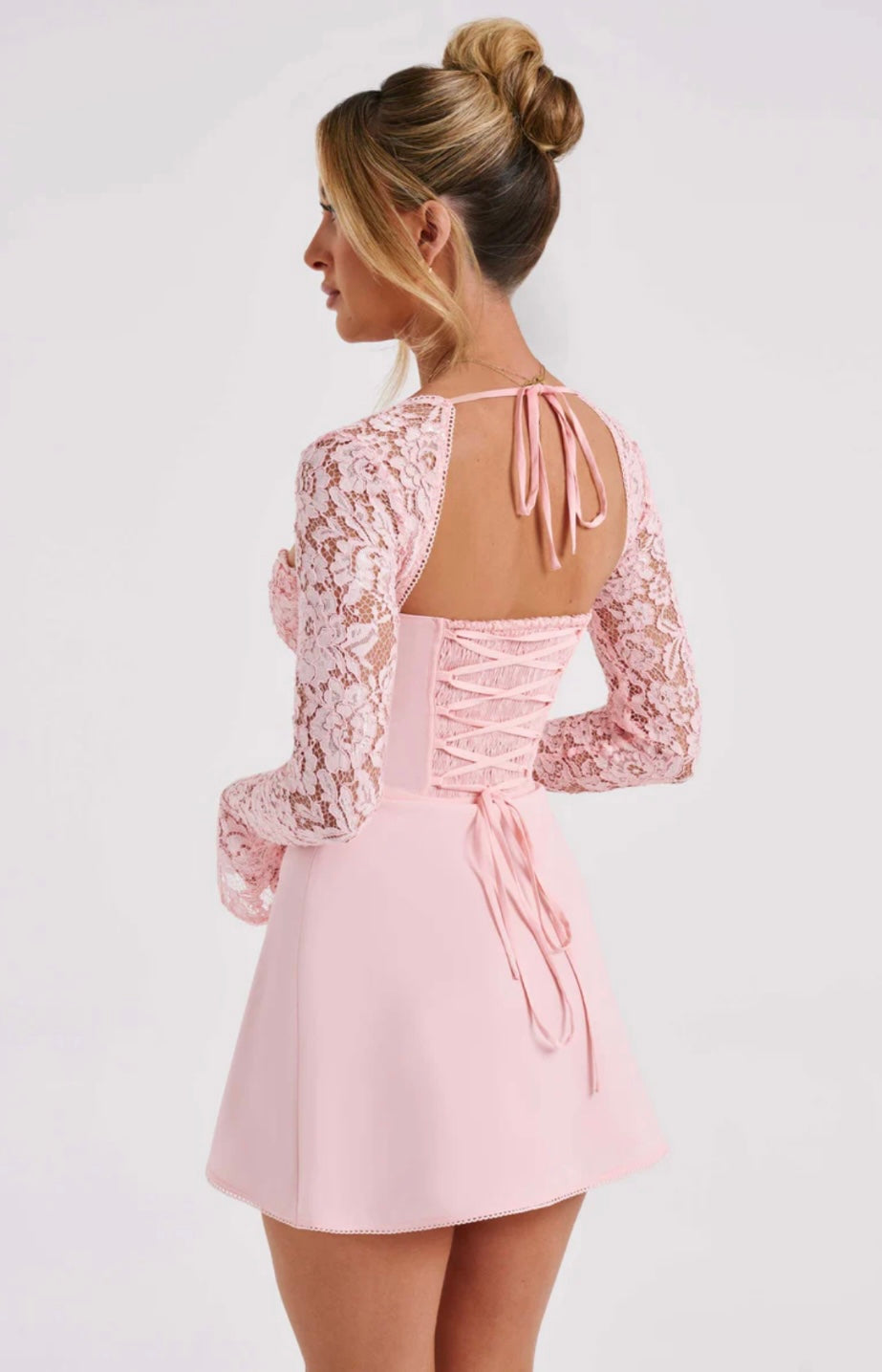 Sweetheart Neck Lace Sleeve Mini Dress