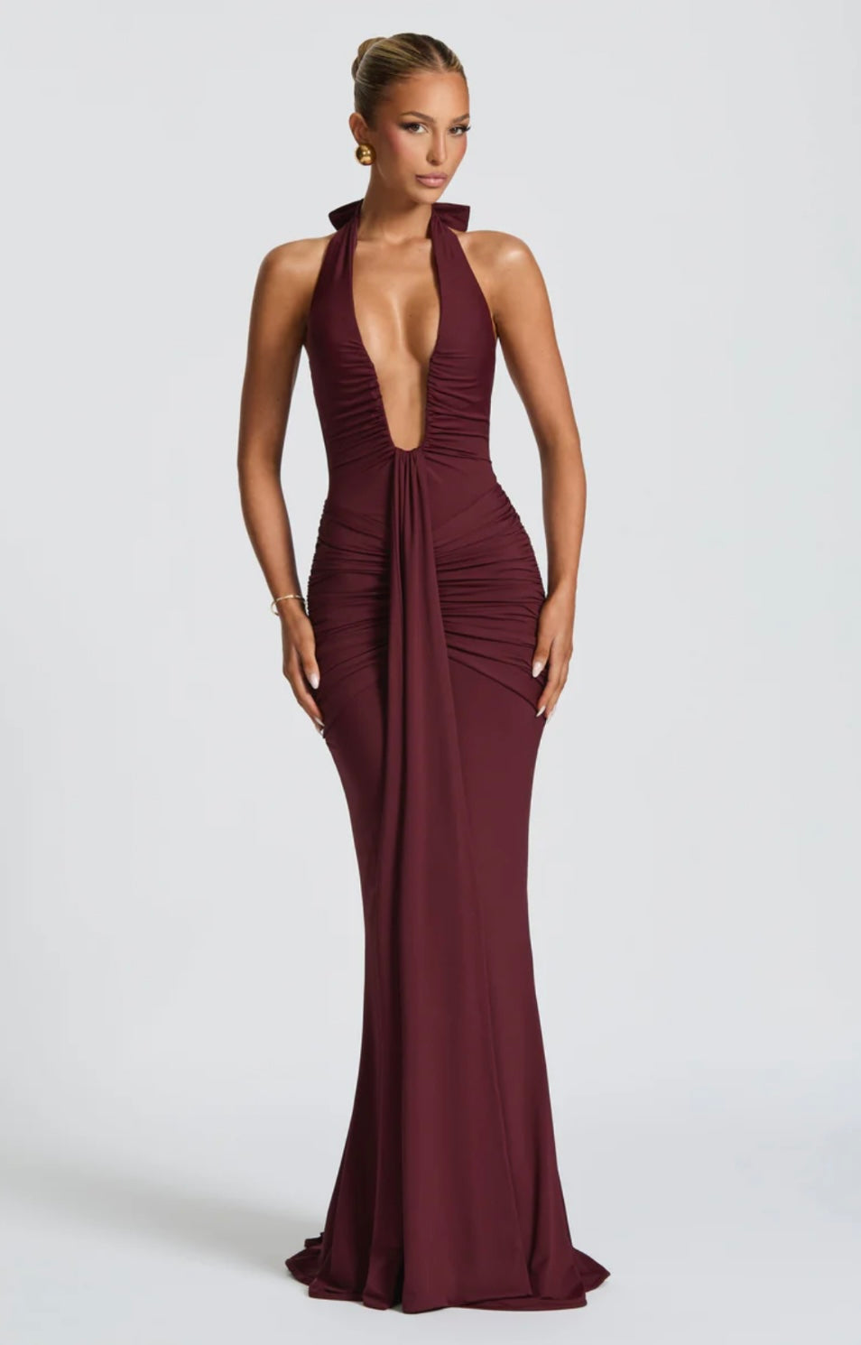 Women's Deep V Halter Neck Maxi Dress Fitted Mermaid Hem