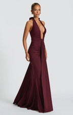 Women's Deep V Halter Neck Maxi Dress Fitted Mermaid Hem
