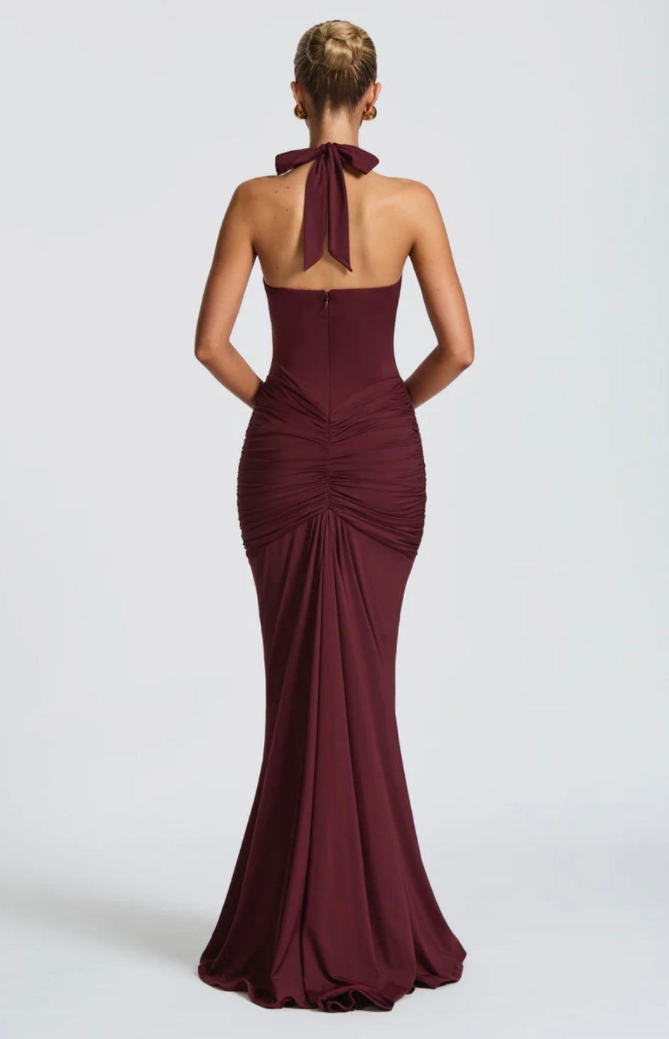 Women's Deep V Halter Neck Maxi Dress Fitted Mermaid Hem