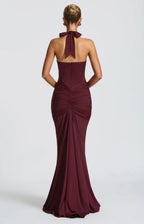 Women's Deep V Halter Neck Maxi Dress Fitted Mermaid Hem