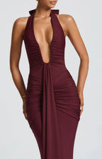 Women's Deep V Halter Neck Maxi Dress Fitted Mermaid Hem