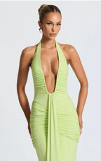 Women's Deep V Halter Neck Maxi Dress Fitted Mermaid Hem
