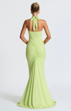Women's Deep V Halter Neck Maxi Dress Fitted Mermaid Hem
