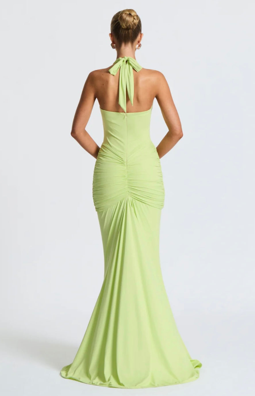 Women's Deep V Halter Neck Maxi Dress Fitted Mermaid Hem