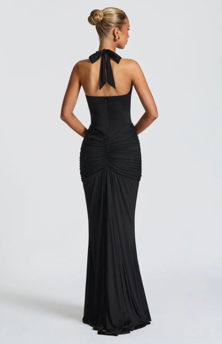 Women's Deep V Halter Neck Maxi Dress Fitted Mermaid Hem