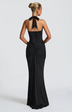 Women's Deep V Halter Neck Maxi Dress Fitted Mermaid Hem