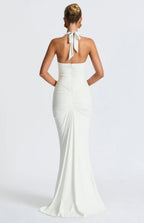 Women's Deep V Halter Neck Maxi Dress Fitted Mermaid Hem