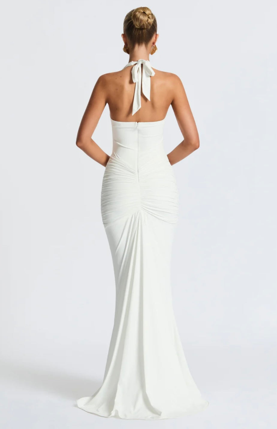 Women's Deep V Halter Neck Maxi Dress Fitted Mermaid Hem