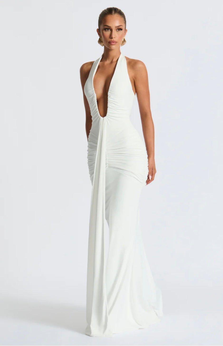 Women's Deep V Halter Neck Maxi Dress Fitted Mermaid Hem