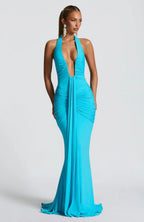 Women's Deep V Halter Neck Maxi Dress Fitted Mermaid Hem