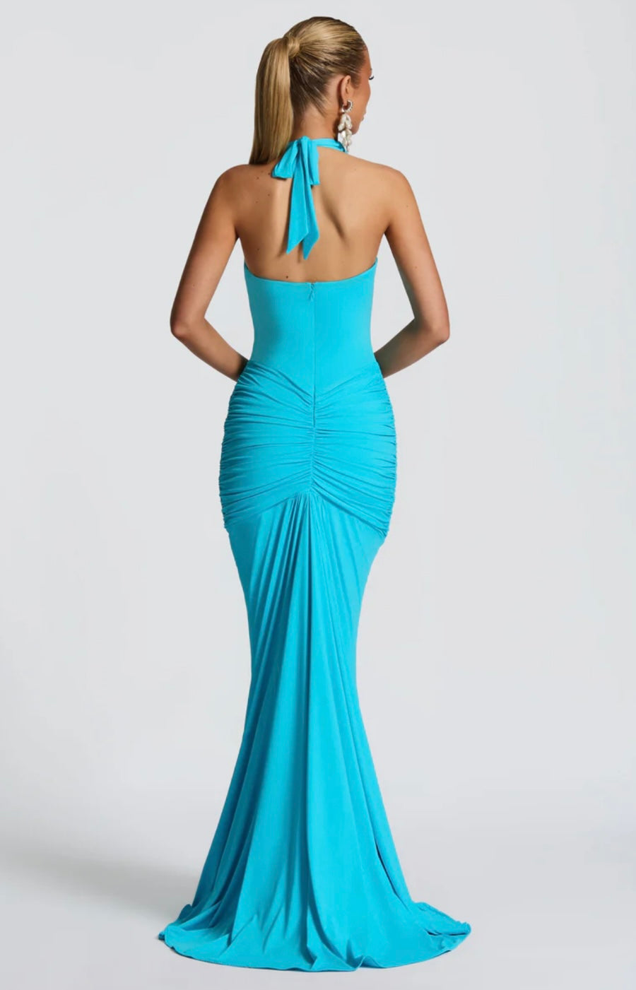 Women's Deep V Halter Neck Maxi Dress Fitted Mermaid Hem