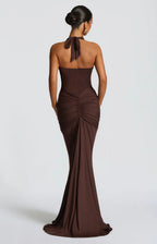 Women's Deep V Halter Neck Maxi Dress Fitted Mermaid Hem