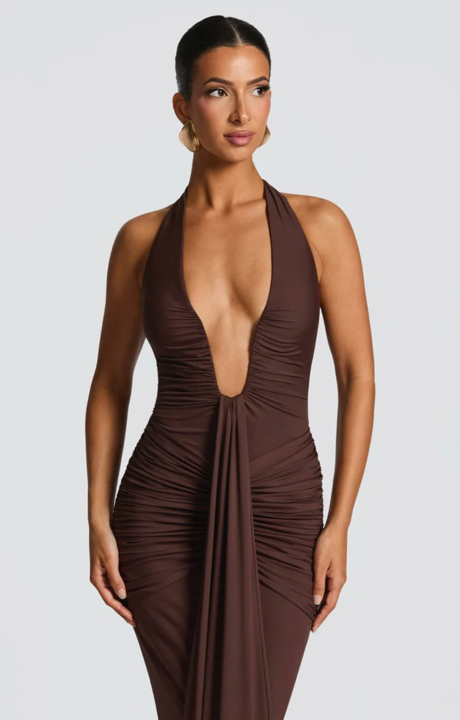 Women's Deep V Halter Neck Maxi Dress Fitted Mermaid Hem