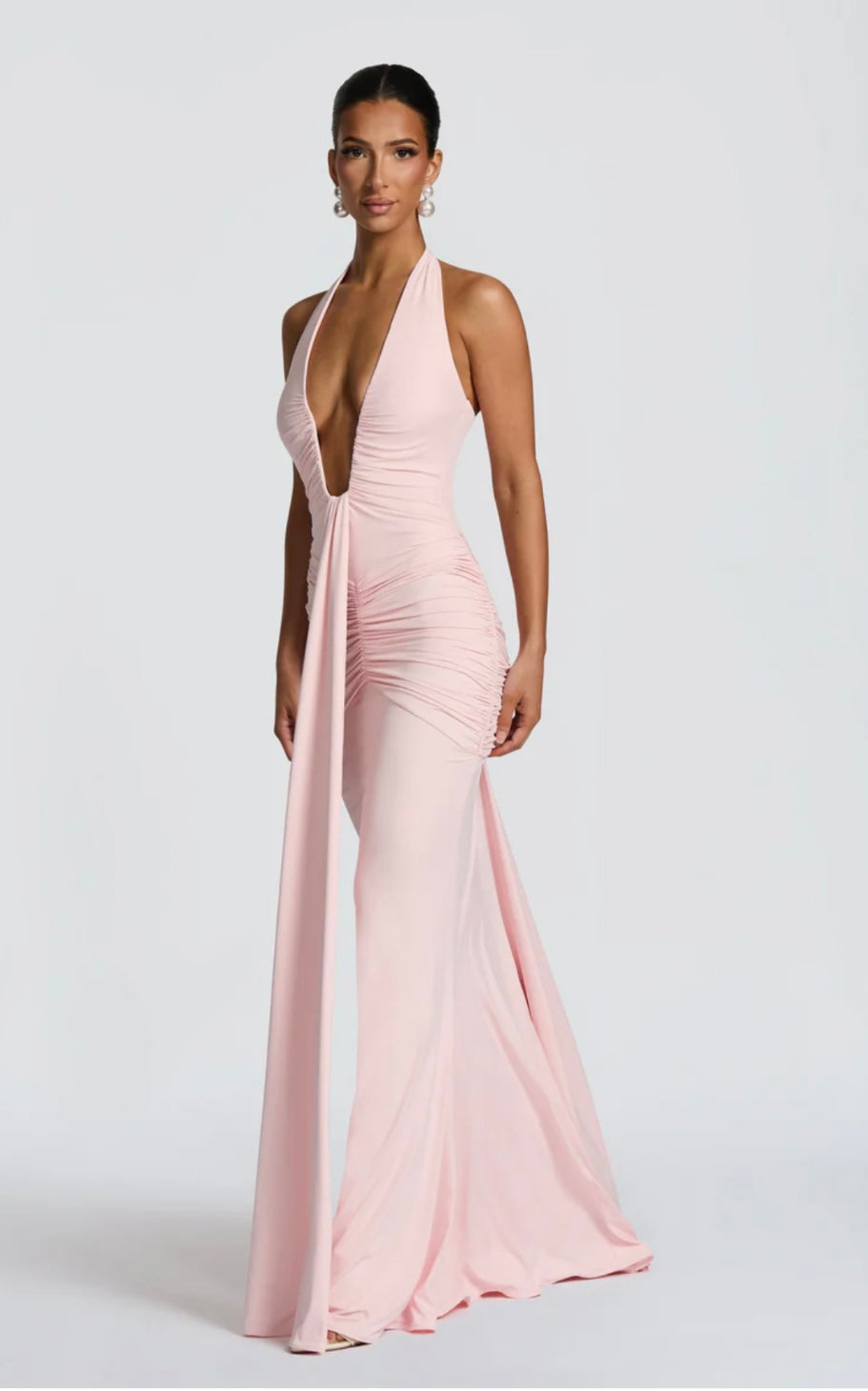 Women's Deep V Halter Neck Maxi Dress Fitted Mermaid Hem
