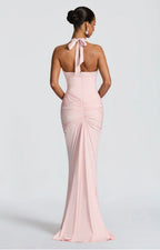 Women's Deep V Halter Neck Maxi Dress Fitted Mermaid Hem