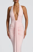 Women's Deep V Halter Neck Maxi Dress Fitted Mermaid Hem