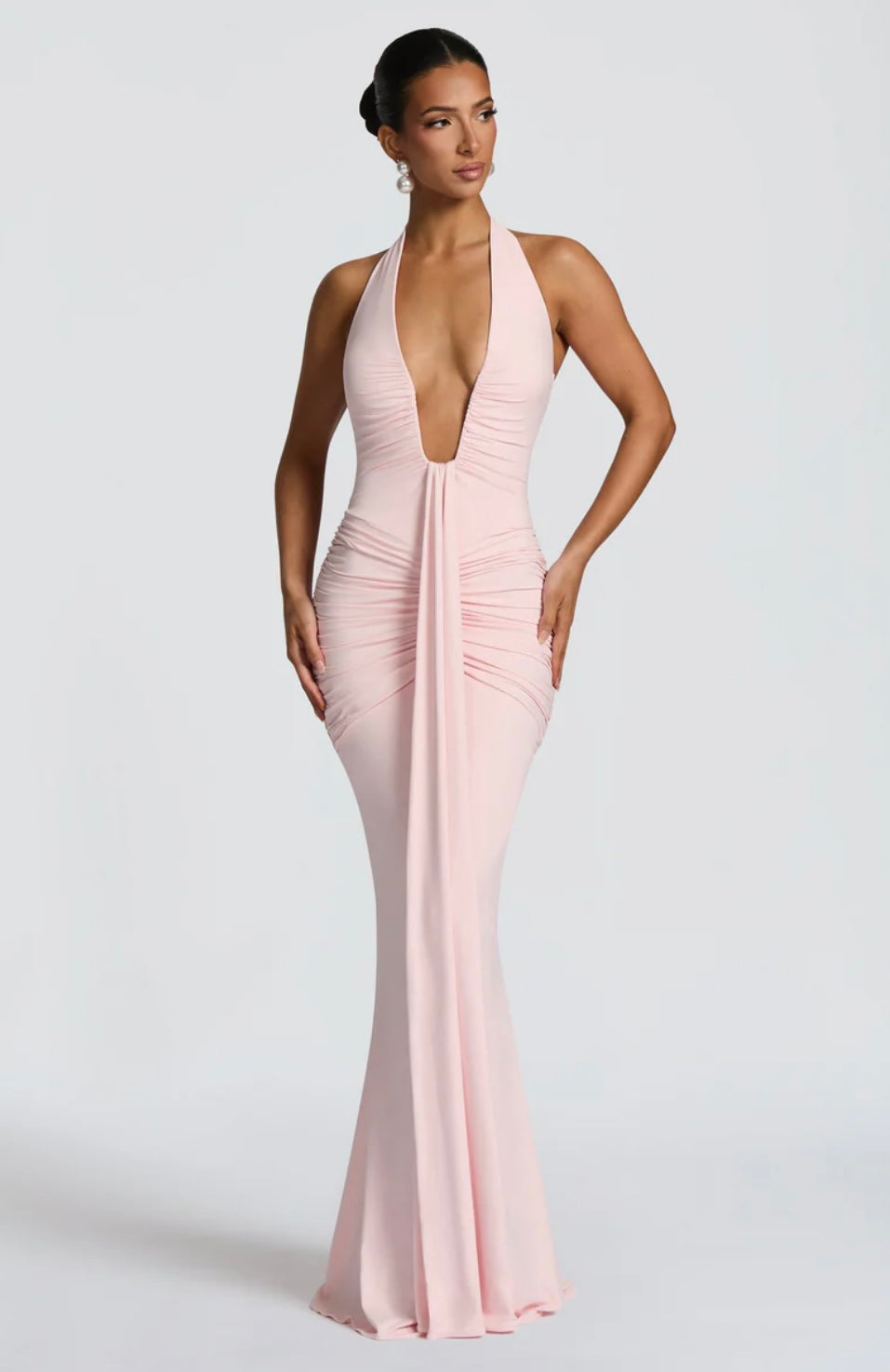 Women's Deep V Halter Neck Maxi Dress Fitted Mermaid Hem