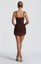 Square Neck Ruched Mini Dress With Straps