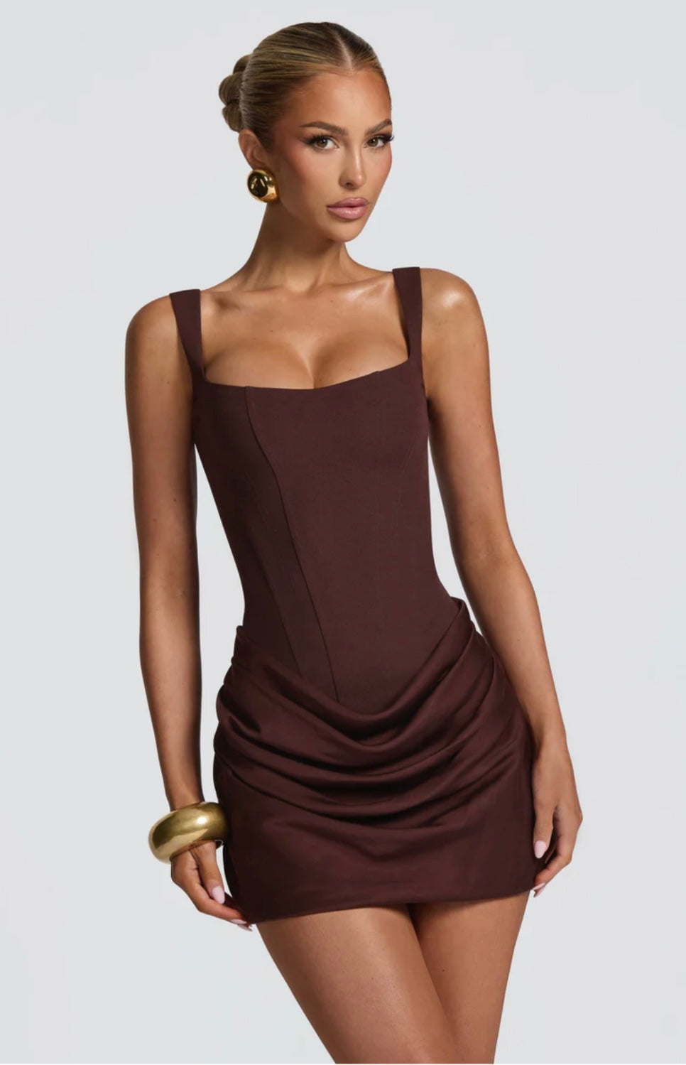 Square Neck Ruched Mini Dress With Straps