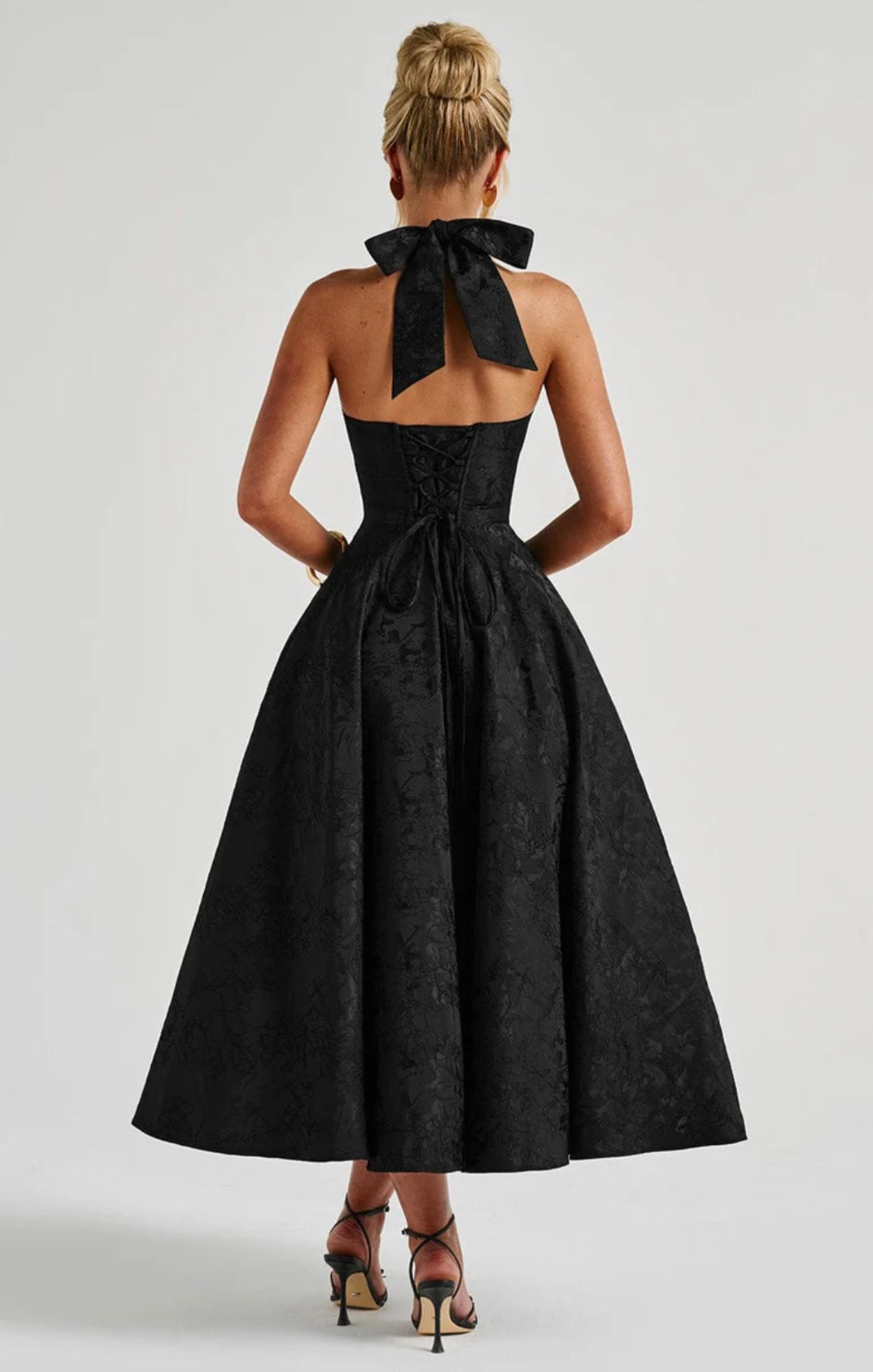 Plunge Neck Sleeveless Full Skirt Dress