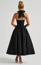 Plunge Neck Sleeveless Full Skirt Dress