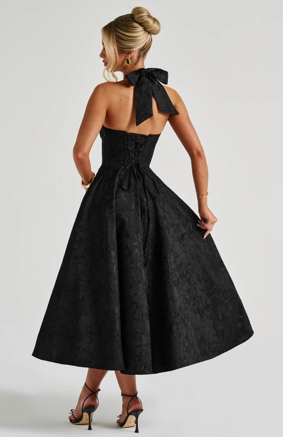 Plunge Neck Sleeveless Full Skirt Dress