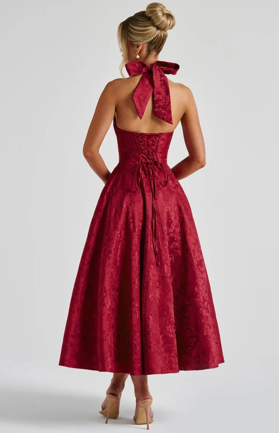 Plunge Neck Sleeveless Full Skirt Dress