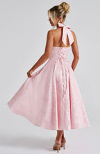 Plunge Neck Sleeveless Full Skirt Dress