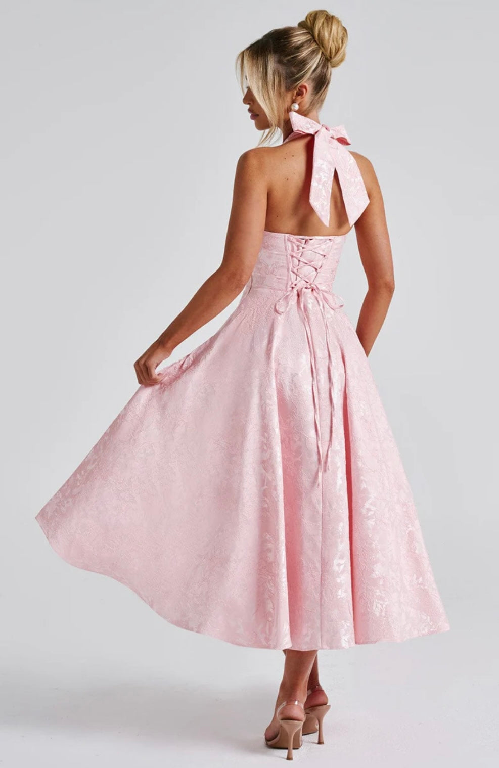 Plunge Neck Sleeveless Full Skirt Dress