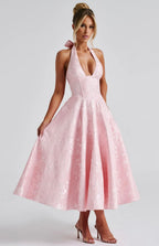 Plunge Neck Sleeveless Full Skirt Dress