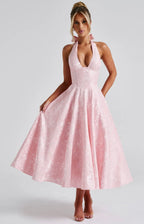Plunge Neck Sleeveless Full Skirt Dress