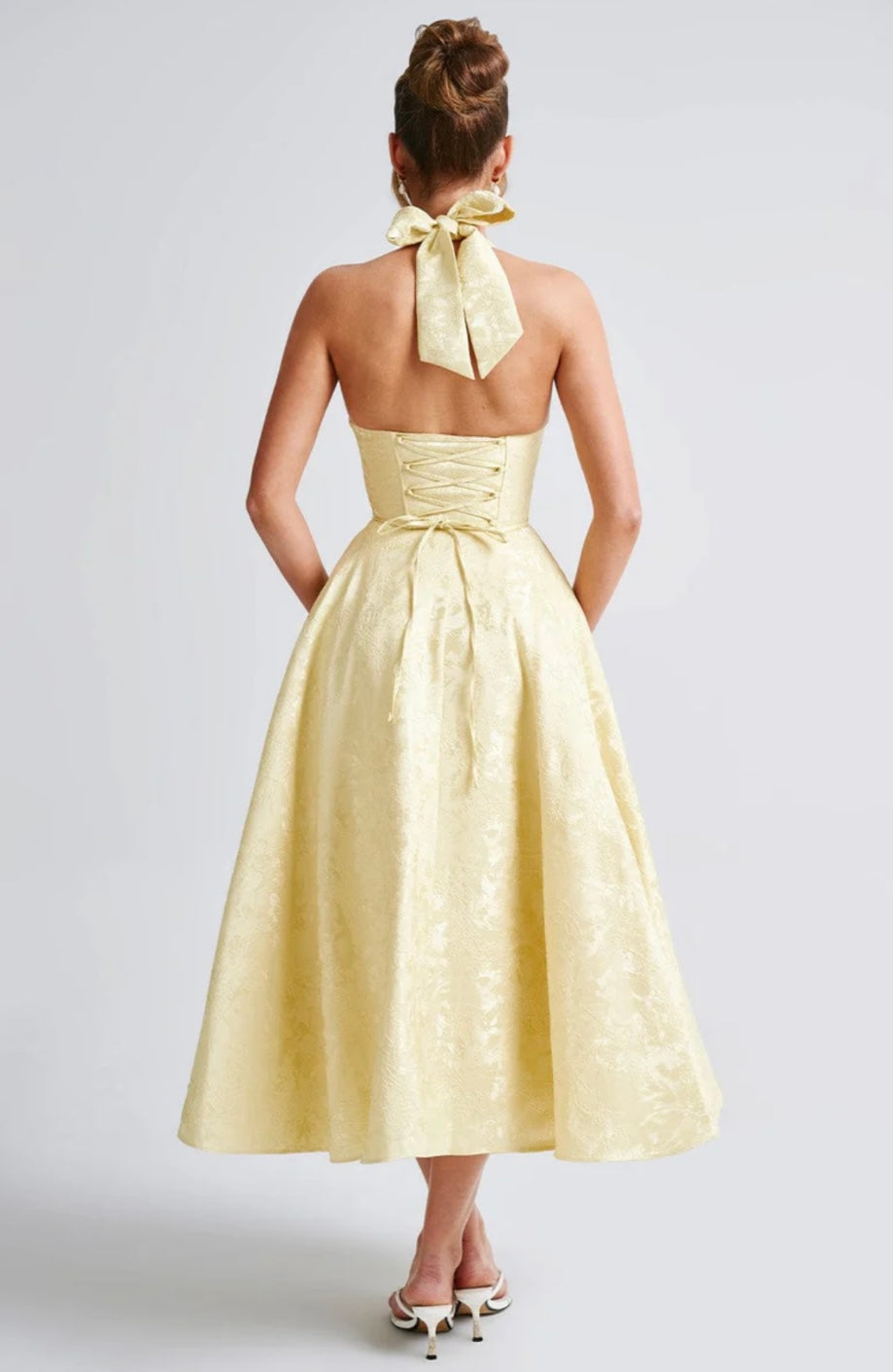 Plunge Neck Sleeveless Full Skirt Dress