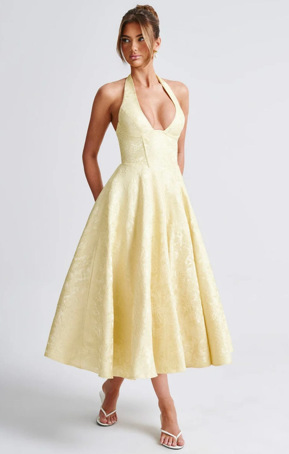 Plunge Neck Sleeveless Full Skirt Dress
