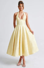Plunge Neck Sleeveless Full Skirt Dress